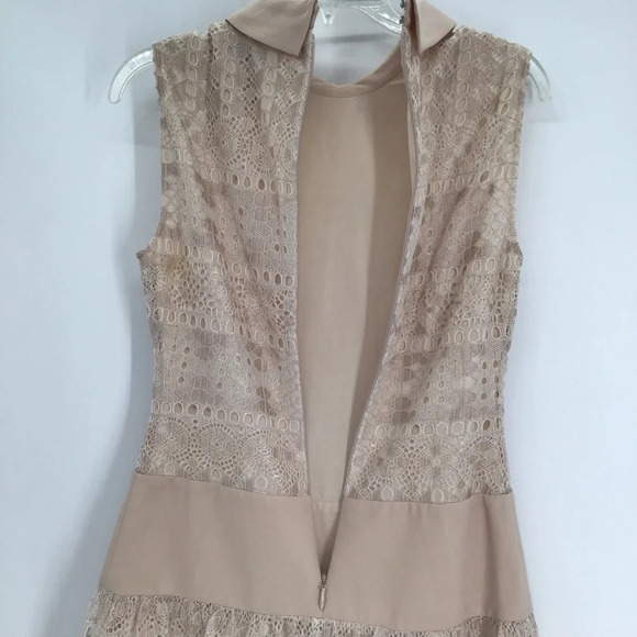 BCBGMAXAZARIA Marsha Delicate Lace Drop Waist Pan Collar Champagne Size 2 - Picture 7 of 9
